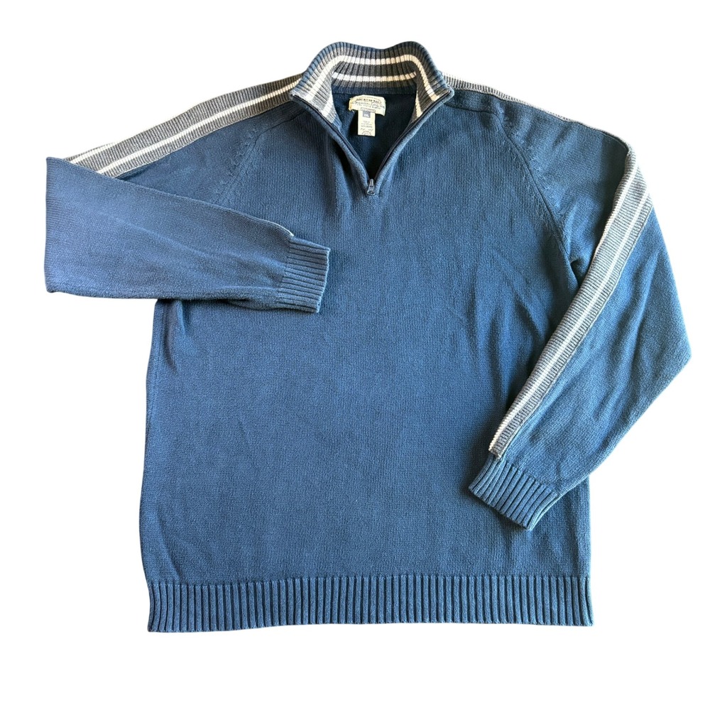 American Rag‎ XXL Mens Blue 1/4 Zip Pullover Sweater Long Sleeve Striped Cotton